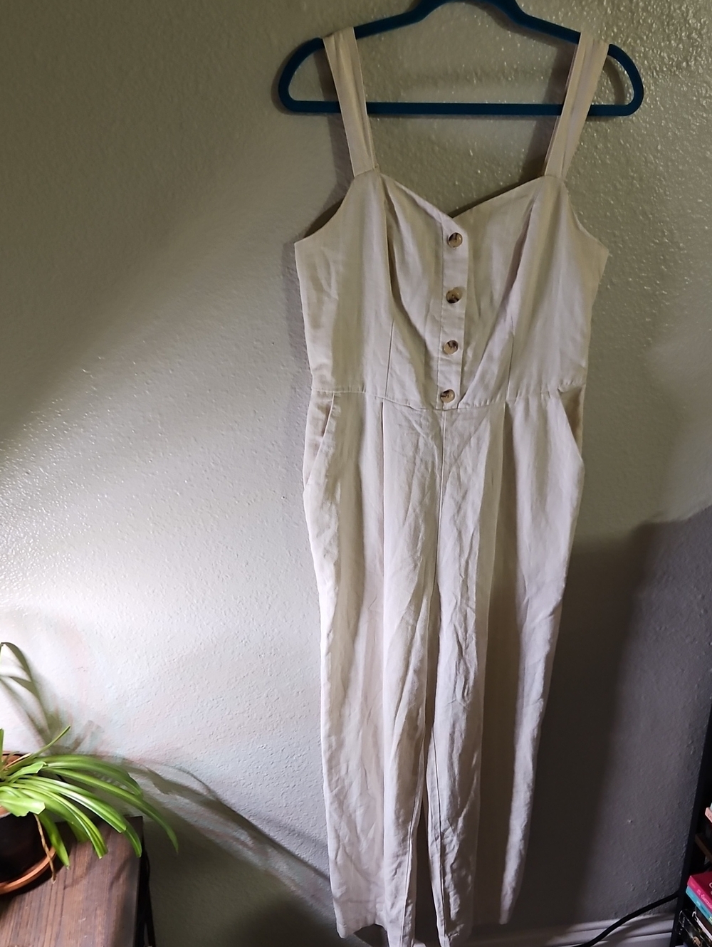 Old Navy Cream Button-Front Linen-Blend Cami Jumpsuit (EUC)